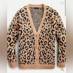 J. Crew Medium V-neck cardigan sweater leopard Relaxed Fit Knit Cotton Wool Crop
